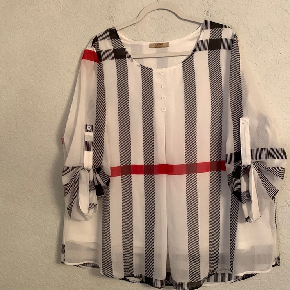 Anthropologie Cestyle Long Sleeve Plaid Blouse Size 3XL
